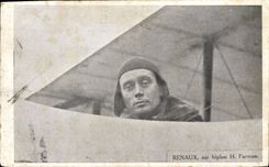 VINTAGE POSTCARD Plane Aviation Renal on Farman biplane