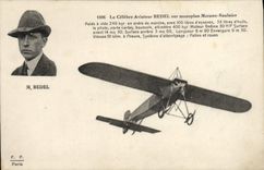 VINTAGE POSTCARD Avion Aviation celebrates It Bedel aviator on monoplane Morane Saulnier