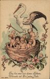 VINTAGE POSTCARD Illustrator Children Babies Storks