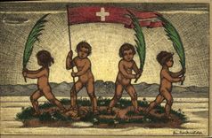 CPA Illustrateur Carte de la Fete Nationale Suisse Enfants