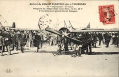 CPA Avion Aviation Arrivee du circuit europeen 1911 a Vincennes Le Deperdussion de Vidat Etape Calais Paris 