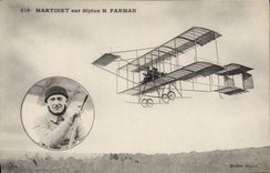 VINTAGE POSTCARD Plane Aviation Trip hammer on biplane H Farman