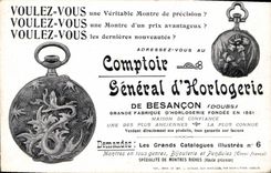 VINTAGE POSTCARD Besancon Promenade Micaud Publicite General Counter of clock industry Shows