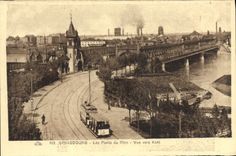 Puentes de Estrasburgo de la POSTAL de la VENDIMIA del Rin visto hacia Kehl