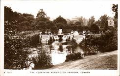 POSTAL de la VENDIMIA los jardines Londres de Kensington de las fuentes