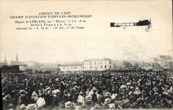 VINTAGE POSTCARD Plane Aviation Circuit of the East Airfield of Issy Moulineaux Departure of Leblanc