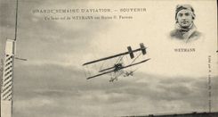 CPA Avion Aviation Grande semaine d'aviation Un beau vol de Weymann sur biplan Farman 