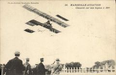 VINTAGE POSTCARD Plane Aviation Marseilles Cheuret Aviation on its biplane