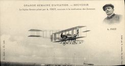 VINTAGE POSTCARD Avion Aviation Great week of aviation the pilot Savary biplane by has Frey contest with the totalization of the distances