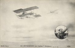 VINTAGE POSTCARD Plane Aviation De Petrowsky on biplane To summon