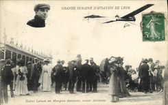 VINTAGE POSTCARD Plane Aviation Great week of aviation of Lyon Hubert Latham on monoplane Antoinette engine Antoinette