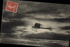 VINTAGE POSTCARD Plane Aviation Airplane in the clouds Antoinette