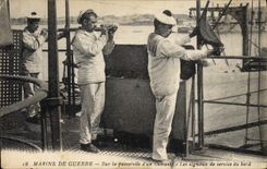 VINTAGE POSTCARD Boat On the footbridge of an armor signals of service of the edge