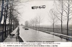 CPA Avion Aviation Le premier voyage en aeroplane Farman se rend au camp de Chalons 