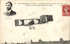 CPA Avion Aviation L'aeroplane Farman dans son raid camp de Chalons Reims Octobre 1908