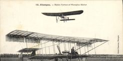 VINTAGE POSTCARD Biplane Plane Aviation Stamps Farman and Bleriot monoplane