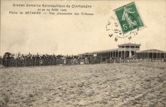 CPA Avion Aviation Grande semaine Champagne Plaine de Betheny Vue d'ensemble des tribunes 
