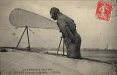 VINTAGE POSTCARD Plane Bleriot Aviation examining its Monoplane