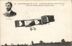 VINTAGE POSTCARD Plane Aviation Farman Airplane in its raid camp of Trawl-nets Rheims October 1908