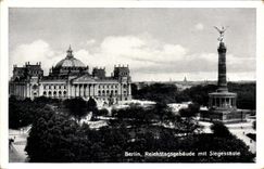 VINTAGE POSTCARD Berlin Reichstagsgebaude put Siegessaule
