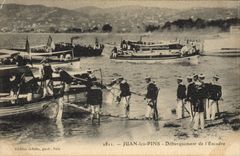 VINTAGE POSTCARD Warship Juan the Pines Unloading of the squadron