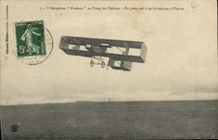 VINTAGE POSTCARD Avion Aviation Farman Airplane with the camp of Trawl-nets In full flight has 60 kilometers per hour