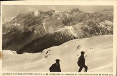 VINTAGE POSTCARD Luchon Superbagneres mountains of Venasque and Mounts Cursed in winter