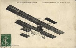 CPA Avion Aviation Aerodrome du Camp de Chalons Biplan Henry Farman en plein vol dans un virage 