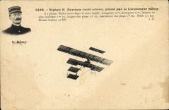 VINTAGE POSTCARD Avion Aviation Farman Biplane controls by lieutenant Remy