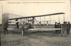 VINTAGE POSTCARD Plane Aviation 1908 Airplane of Mr. Wilbur Wright on lec hamp of experiments Camp of Auvours