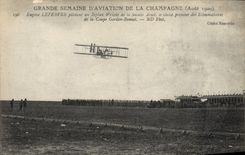 CPA Avion Aviation Grande semaine d'aviation de la Champagne Eugene Lefebvre pilotant biplan Wright Coupe Gordon Bennet