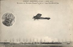 CPA Avion Aviation Circuit Europeen Weymann sur monoplan Nieuport Etape Paris Reims Liege 