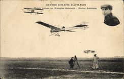 VINTAGE POSTCARD Plane Aviation Great week of aviation Hubert Latham on monoplane Antoinette Moteur Antoinette