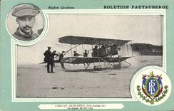 VINTAGE POSTCARD Plane Aviation Biplane Caudron solution Pautauberge European Circuit June July 1911 Departure of Duval