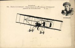 VINTAGE POSTCARD Avion Aviation Biplane H Farman Moteur Gnome 50 HP controls by gaining Wynmalen of Paris Brussels