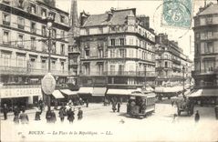 VINTAGE POSTCARD Rouen the Place Of the Republic Tram