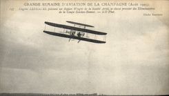 CPA Avion Aviation Grande semaine de l'aviation de la Champagne Eugene Lefebre pilotant un biplan Wright Ariel