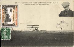VINTAGE POSTCARD Plane Aviation Great week of Aviation Champagne To summon in full Biplane flight Farman
