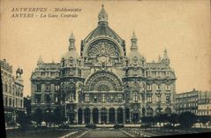Central de la estación de tren de Antwerpen Middenstatie Amberes de la POSTAL de la VENDIMIA