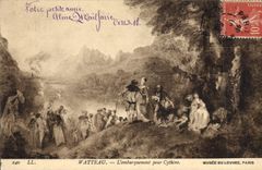 VINTAGE POSTCARD Museum of Louvre Paris Watteau the loading for Cythere