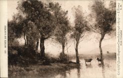 VINTAGE POSTCARD Museum of Louvre Paris Corot the pond