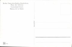 VINTAGE POSTCARD Berlin Unter den Linden Friedrichstr Haus der Schweiz House of Switzerland