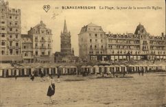 VINTAGE POSTCARD Blankenberghe the beach the tower of the new church