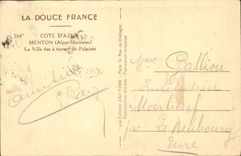 POSTAL de la VENDIMIA Menton la ciudad vista a través de las palmeras