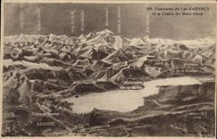 VINTAGE POSTCARD Panorama of the Annecy Lake and the Chain of Mont Blanc