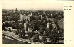 Torre de Londres de la POSTAL de la VENDIMIA de la visión general desde el sur