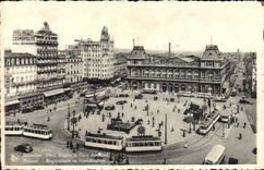 VINTAGE POSTCARD Brussels Places Rogier and Gare Of North Tram