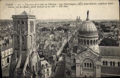 VINTAGE POSTCARD Tours Seen from Of the Tower De I' Horloge Tower Charlemagne Church Saint Holy Martin Cathedral Gatien