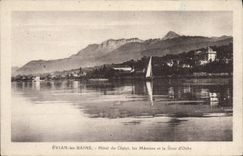 VINTAGE POSTCARD Evian les Bains Hotel of the Country cottage Memises and the Tooth D' Oche