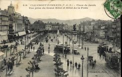 VINTAGE POSTCARD Clermont Ferrand Places of Jaude Seen from of the Large Hotel and Post office building Tram